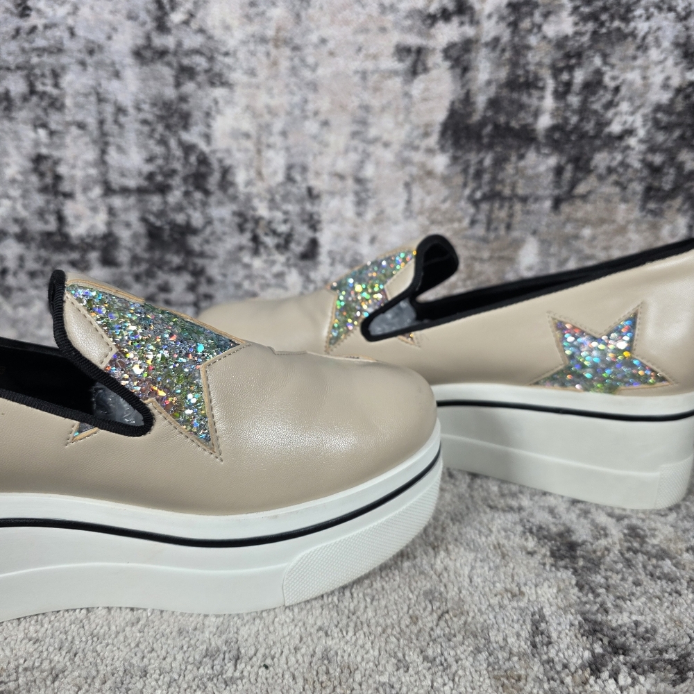 Stella McCartney Women's Binx Star Slip-On Platforms Cream Sparkle Size 38/8 - Picture 10 of 12